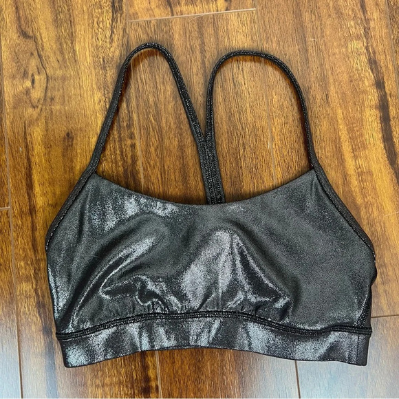 LULULEMON FlowY Nulu Shine Sports Bra Bralette Chocolate brown Silver Size 2 B36 - Picture 2 of 4